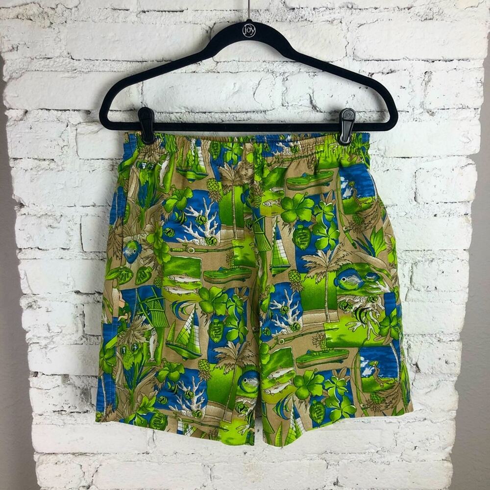 Vintage Weekender Fishing Print Swim Trunks M